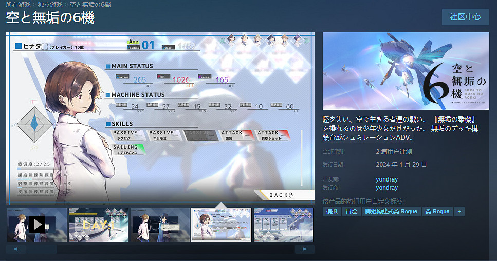 《天空與無垢的6機》上線Steam！首發9折僅售約新台幣199元！