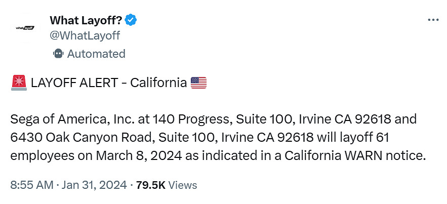 遊戲行業裁員浪潮何時休?曝世嘉美國總部將裁員61人 遊戲行業裁員浪潮何時休?曝世嘉美國總部將裁員61人