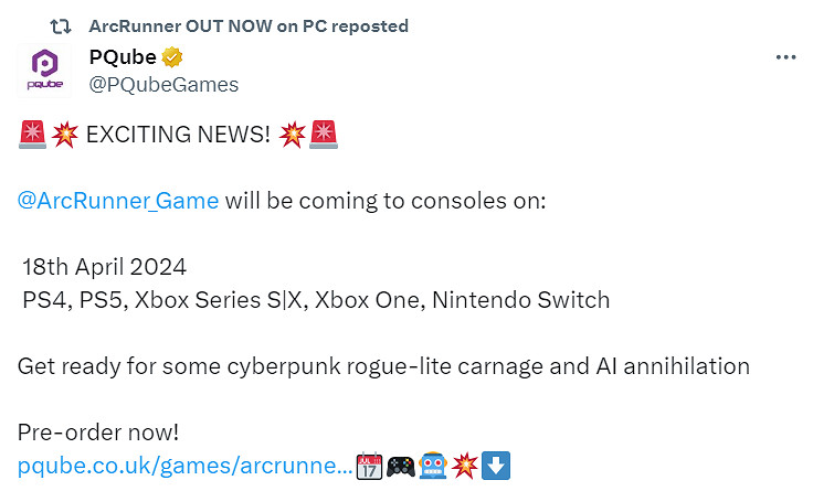 電馭叛客風FPS《ArcRunner》將於4月19日登陸主機! 電馭叛客風FPS《ArcRunner》將於4月19日登陸主機!