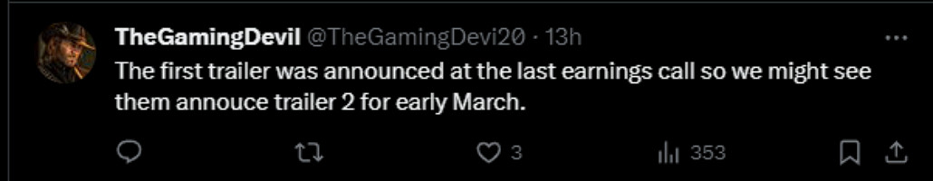 《GTA6》發行商將於2.8召開財報會議 將來有可能公布新消息