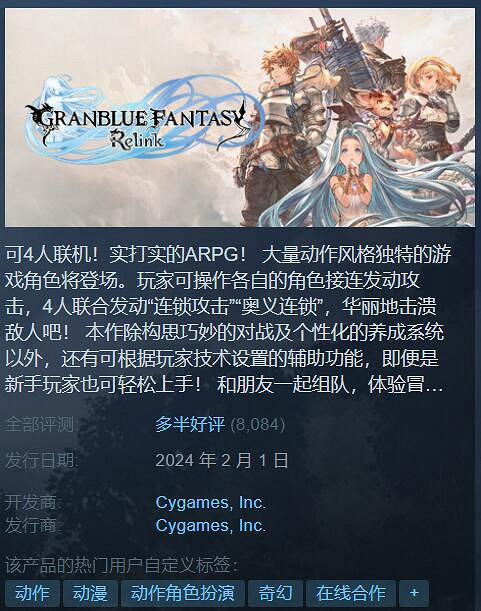 《碧藍幻想Relink》Steam線上人數峰值突破10萬大關! 《碧藍幻想Relink》Steam線上人數峰值突破10萬大關!