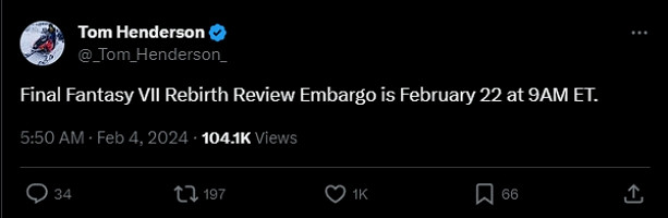 業內人士爆料：《FF7重生》媒體口碑將於2月22日解禁