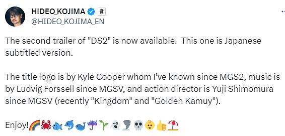 小島秀夫：《MGS5》動作導演加盟了《死亡擱淺2》