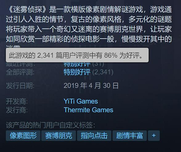 Steam特別好評的《迷霧偵探》新史低：僅售約新台幣60元！