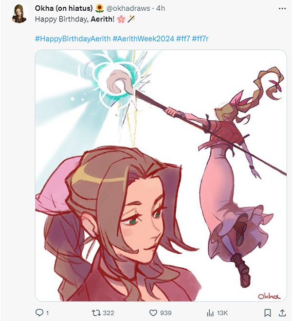 《FF7重生》愛麗絲生日快樂！大量粉絲曬同人圖慶生！