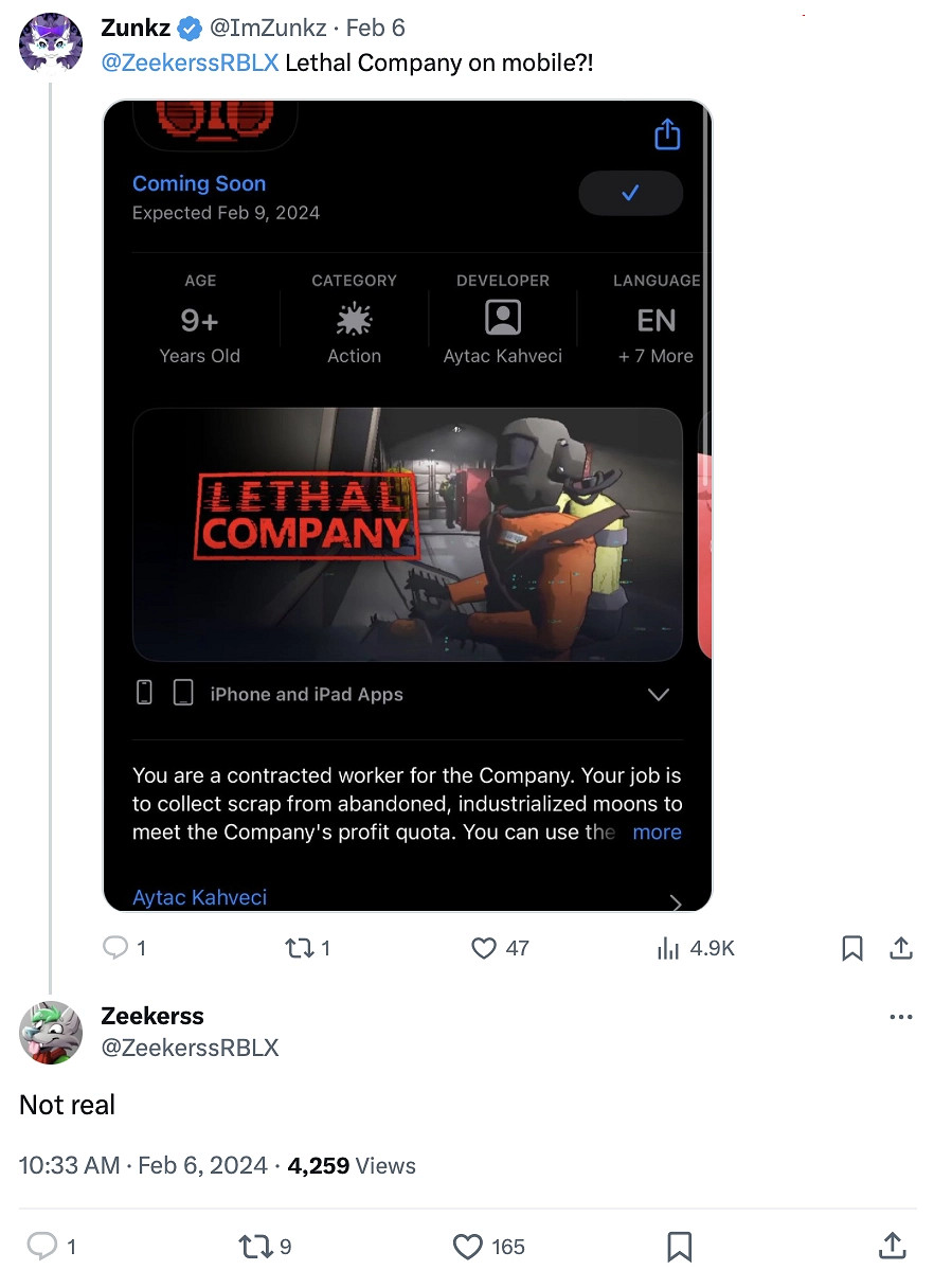 山寨《致命公司》登AppStore！開發商澄清：暫無計劃