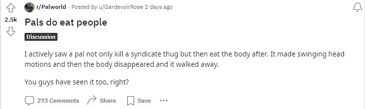 原來是恐怖遊戲!《幻獸帕魯》玩家稱曾目睹帕魯吃人 原來是恐怖遊戲!《幻獸帕魯》玩家稱曾目睹帕魯吃人