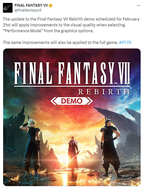 《最終幻想7:重生》Demo性能模式將更新:改善畫質 《最終幻想7:重生》Demo性能模式將更新:改善畫質