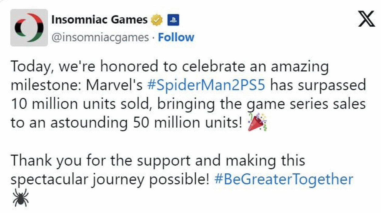 《漫威蜘蛛人2》熱賣助推系列遊戲總銷量突破5000萬！