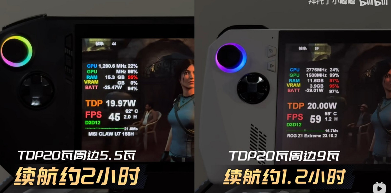 微星掌機Claw對比華碩Ally：功耗更高但性能反而更低了