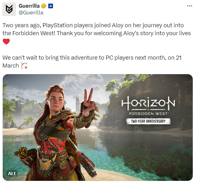 《地平線2：西域禁地》發售兩周年！官方分享生日賀圖