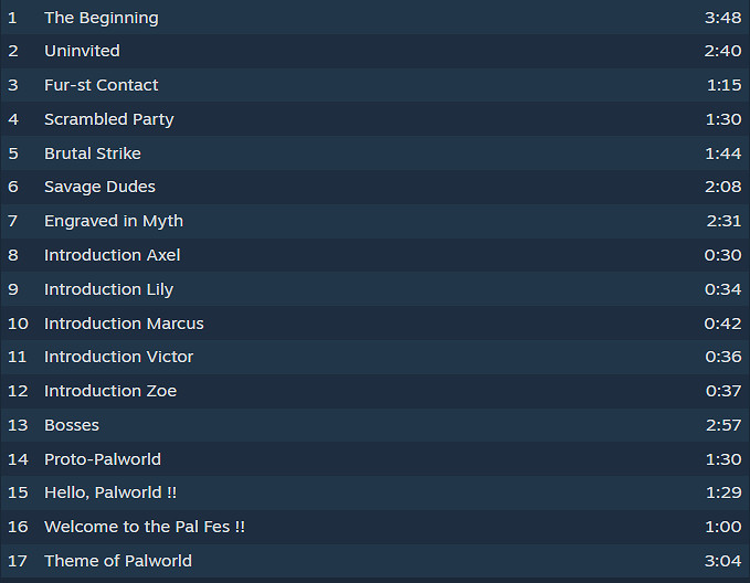 《幻獸帕魯》原聲音軌用處 《幻獸帕魯》原聲音軌用處