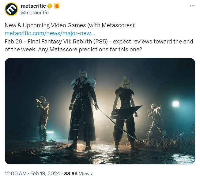 M站發起《FF7重生》分數預測 多數玩家猜測為90以上