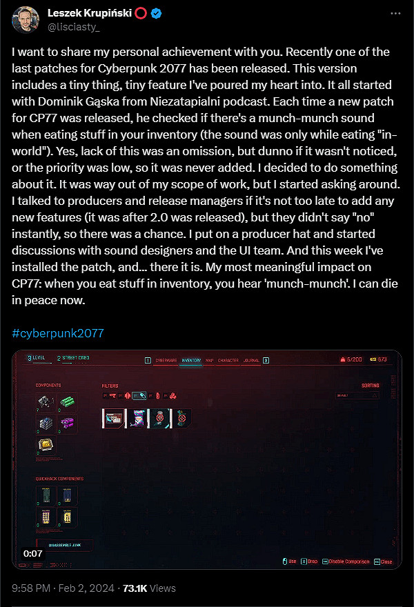 《2077》開發者：新版本有個小改動 讓我傾注全部心血