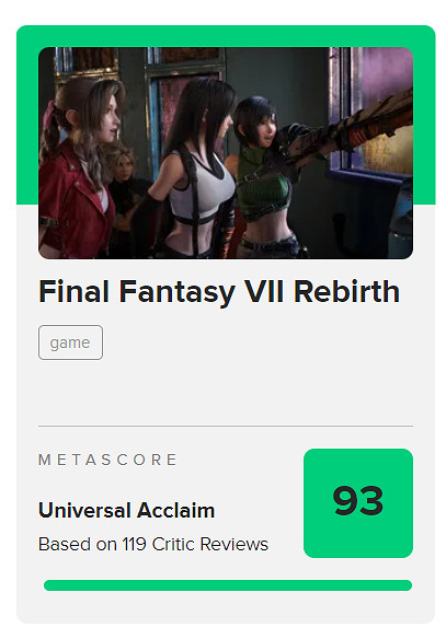 早報：《最終幻想7重生》M站93分！暫居今年第一