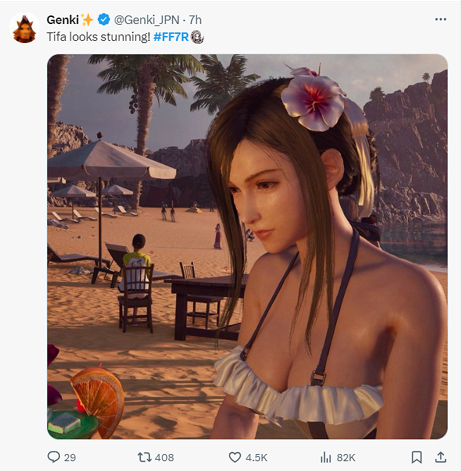 《FF7重生》泳裝蒂法引國外玩家熱議：這也太美了！