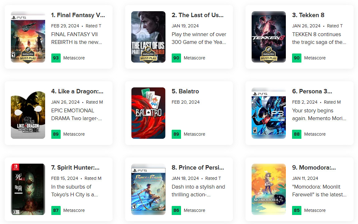 《最終幻想7：重生》M站93分！成今年目前評分最高遊戲