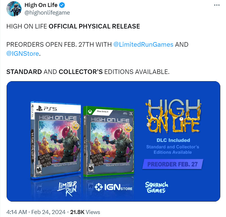 科幻喜劇FPS《High on Life》實體版2月27日開啟預購