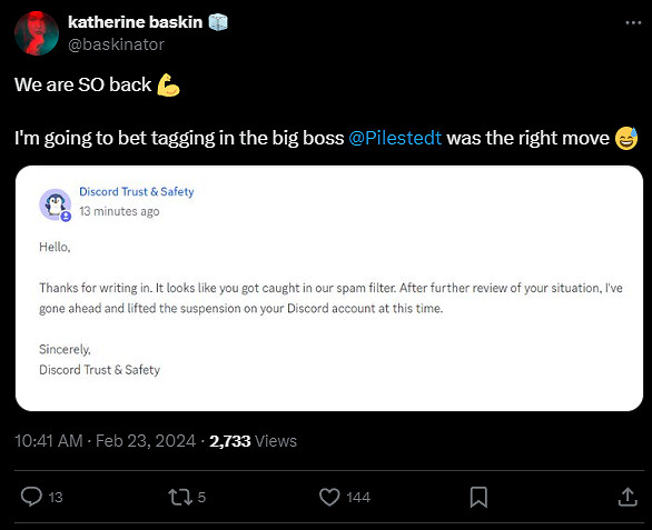 還得是CEO？《絕地潛兵2》的社區經理被Discord誤封