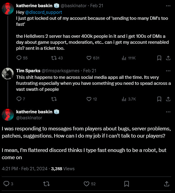 還得是CEO？《絕地潛兵2》的社區經理被Discord誤封