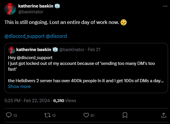 還得是CEO？《絕地潛兵2》的社區經理被Discord誤封