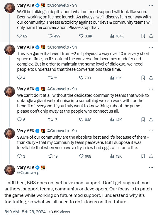 因頻繁更新致MOD無法使用《柏德之門3》開發團隊被噴