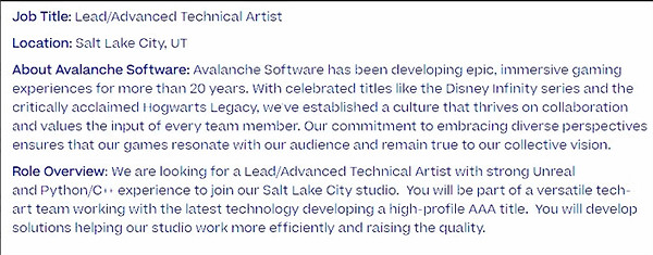 《霍格華茲》開發商招聘訊息透露：正在開發新3A項目