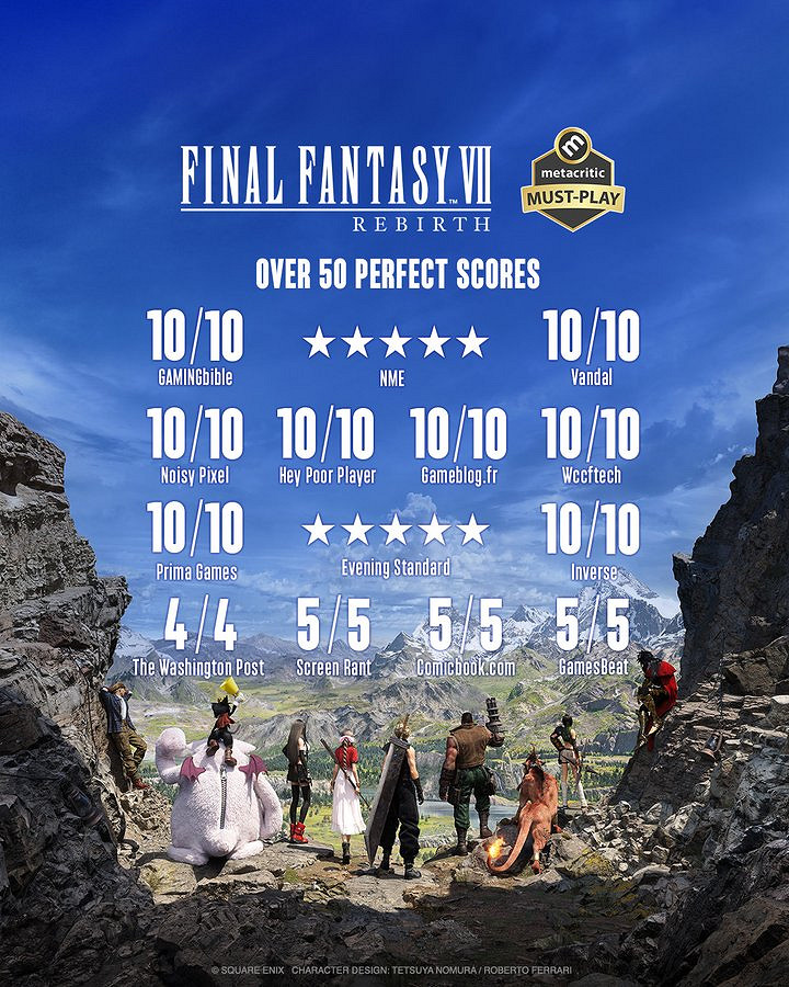 全是滿分！官方公布《最終幻想7：重生》媒體讚譽圖！