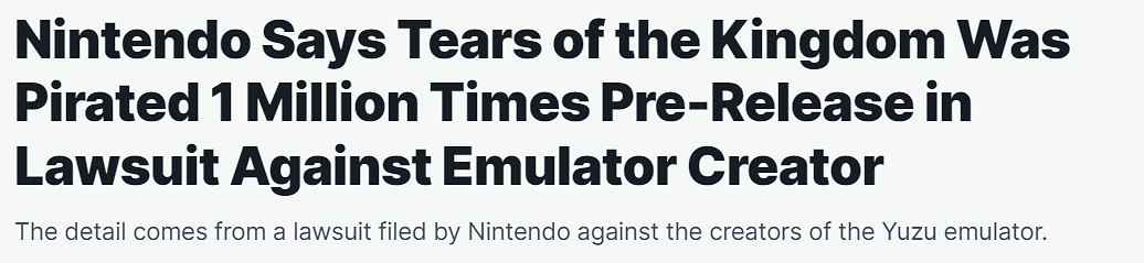 任天堂起訴模擬器Yuzu 《王淚》曾被非法下載100萬份