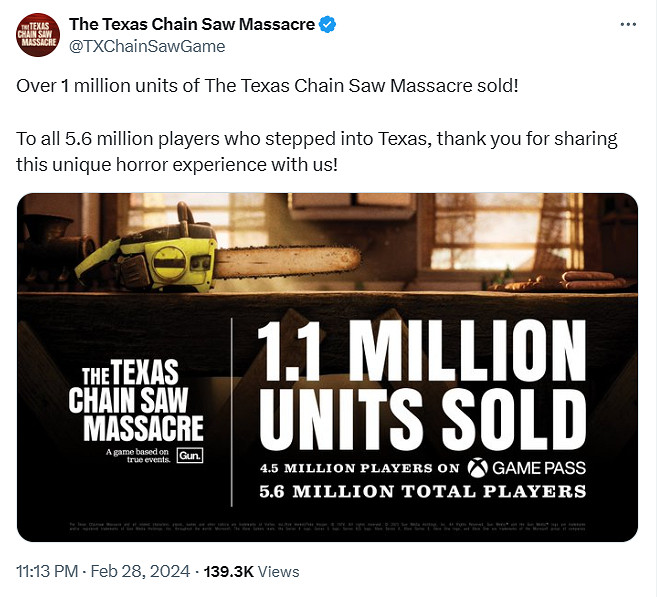 非對稱對抗遊戲《德州電鋸殺人狂》銷量破110萬份