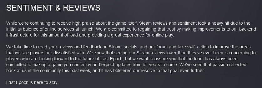 《最後紀元》評價下滑:遊戲總監承諾遊戲將持續改進 《最後紀元》評價下滑:遊戲總監承諾遊戲將持續改進