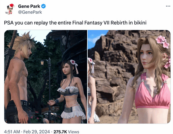 玩家可以在角色穿比基尼情況下重玩整個《FF7重生》