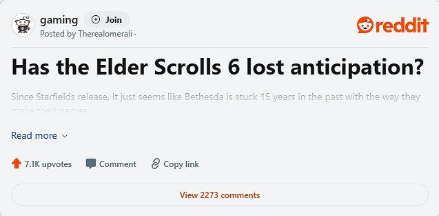 在《星空》發售後外網玩家對《上古卷軸6》喪失期待 在《星空》發售後外網玩家對《上古卷軸6》喪失期待