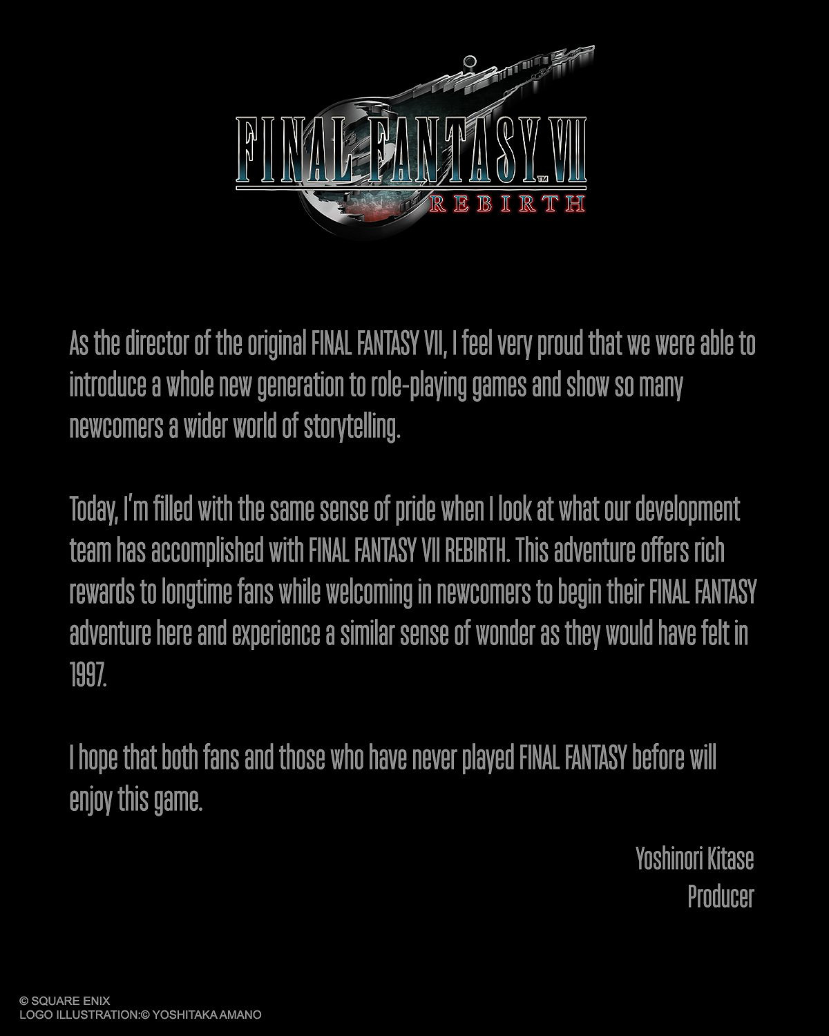 製作人北瀨佳範發文慶祝《最終幻想7：重生》發售！