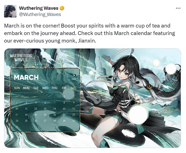 《鳴潮》官方分享3月日曆壁紙：水墨畫風獨具美感！