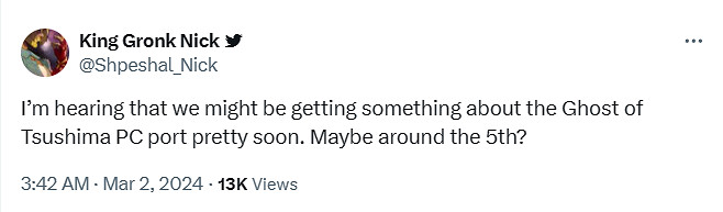 早報：《星空》3月6日更新 傳《對馬島》PC版將至