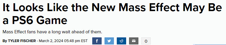 外媒稱《質量效應》新作遙遙無期 可能會是PS6遊戲