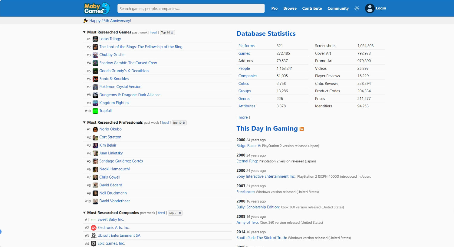 訂閱服務遭抵觸 遊戲資料網站MobyGames成立25周年 訂閱服務遭抵觸 遊戲資料網站MobyGames成立25周年