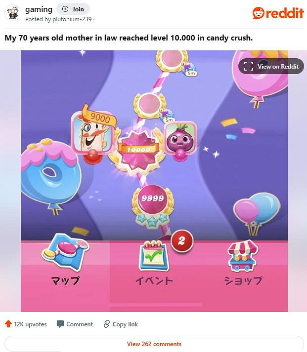 沒花任何錢！70歲婆婆在《糖果粉碎傳奇》達到10000級