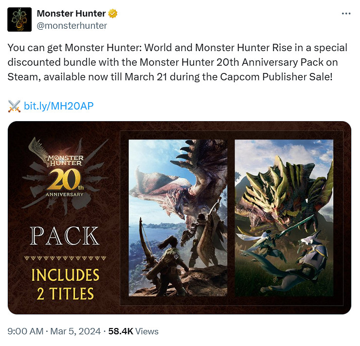 《魔物獵人》20周年捆綁包超值!官方提醒各位別錯過 《魔物獵人》20周年捆綁包超值!官方提醒各位別錯過