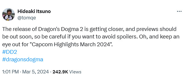 發售日臨近!《龍之信條2》總監提醒玩家要小心劇透 發售日臨近!《龍之信條2》總監提醒玩家要小心劇透