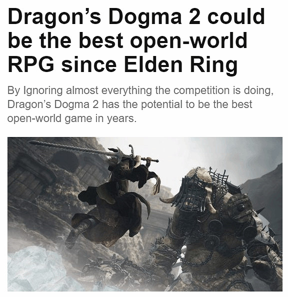 外媒稱《龍之信條2》是艾爾登法環之後最好的開放世界RPG 外媒稱《龍之信條2》是艾爾登法環之後最好的開放世界RPG