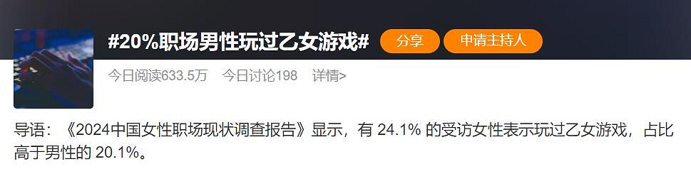 20%職場男性玩過乙女遊戲？網友：是遊戲測評UP主嗎？