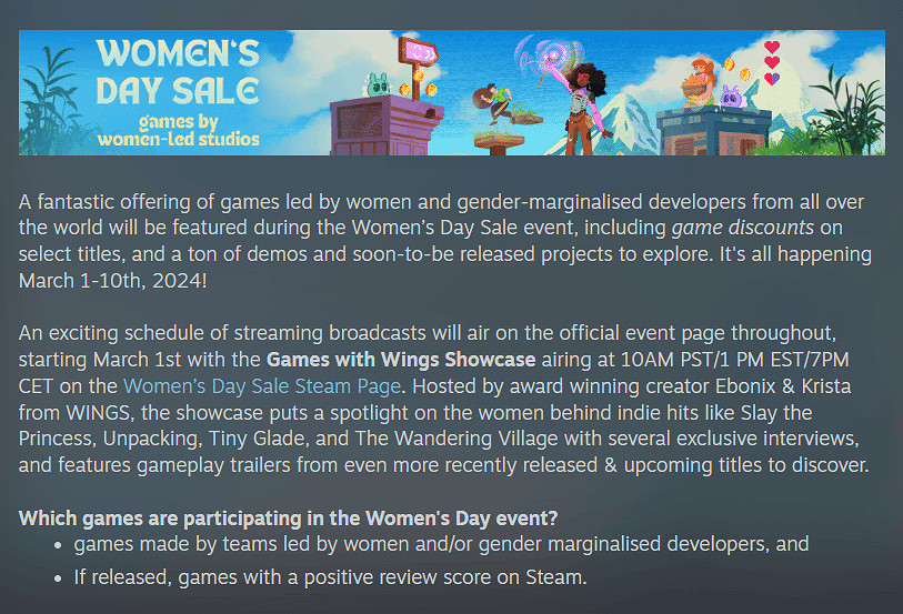 關注女性領導的遊戲工作室！Steam婦女節特賣進行中