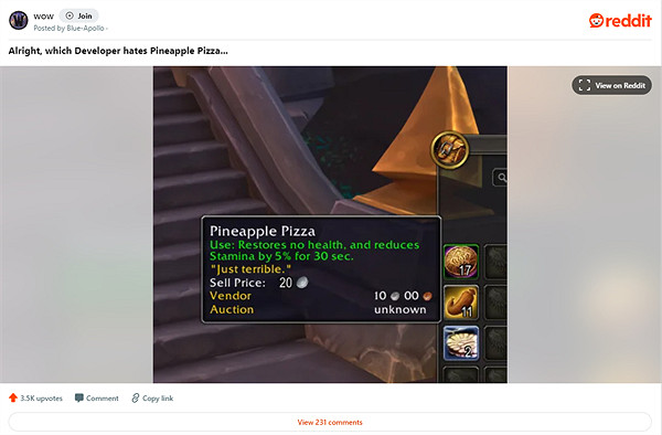 艾澤拉斯也不吃菠蘿披薩！《WOW》菠蘿披薩竟有DeBuff