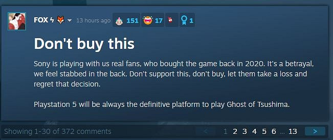 PS玩家稱遭到《對馬島之魂》背叛 直言PC玩家最垃圾