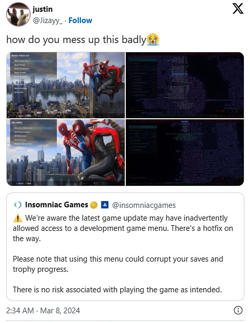 有DLC？《漫威蜘蛛人2》新更新意外解鎖遊戲偵錯選單