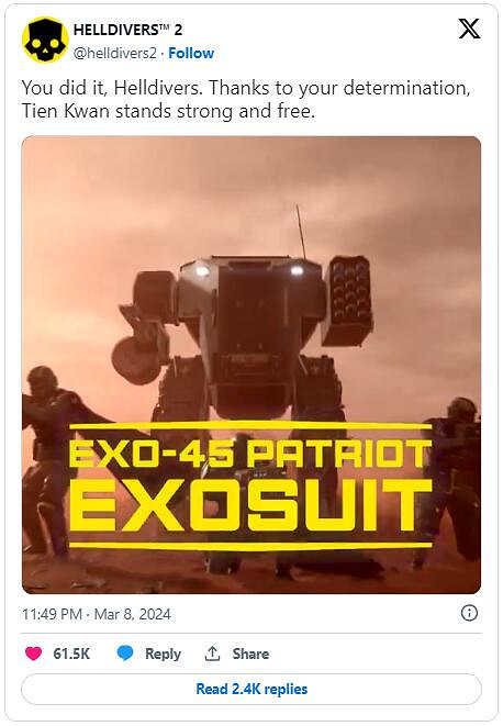 《絕地戰兵2》“EX-45愛國者”機甲上線！預告片賞