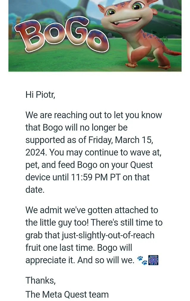 Meta Quest備受好評的VR寵物遊戲Bogo將於下周停運！