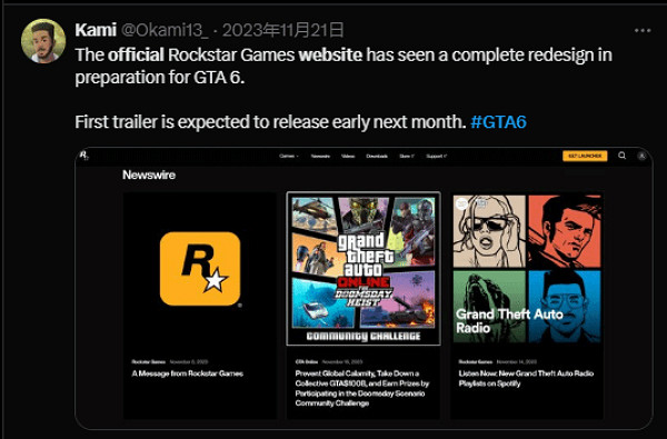 《GTA6》上線R星官網遊戲列表:將來有可能有新預告片公布 《GTA6》上線R星官網遊戲列表:將來有可能有新預告片公布
